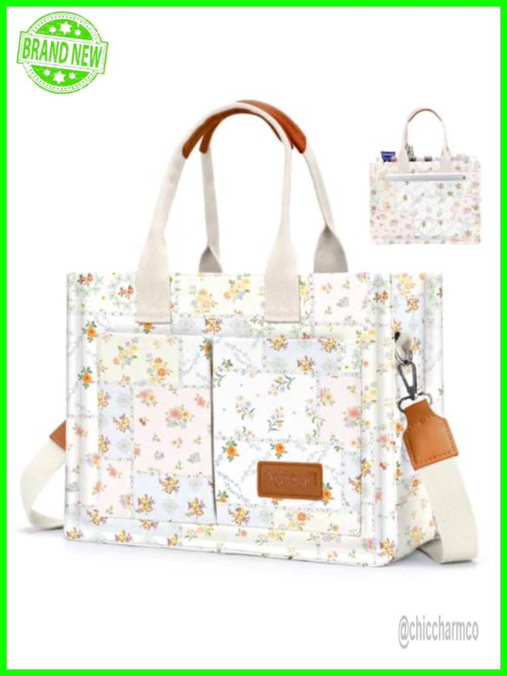 Canvas Tote Bag with Pockets Crossbody Shoulder Handbag Work Travel